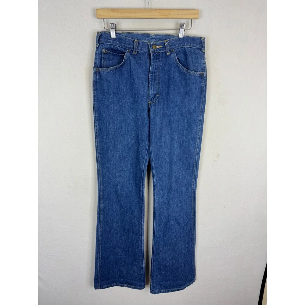 Vintage 70s Lee Mens Bootcut Jeans Blue Denim Canada 32x36 Talon